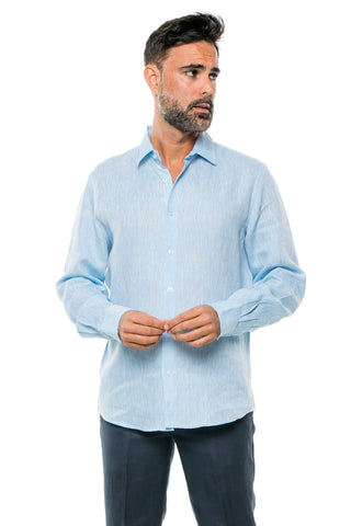 Casual Yarn Dyed Linen Shirt Long Sleeve Button Down