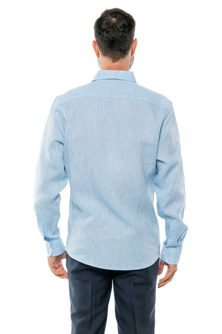 Casual Yarn Dyed Linen Shirt Long Sleeve Button Down