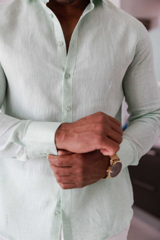 Mojito Men's 100% Linen Long Sleeve Button-Down Shirt