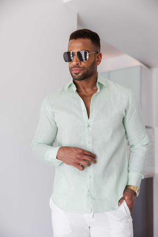 Mojito Men's 100% Linen Long Sleeve Button-Down Shirt