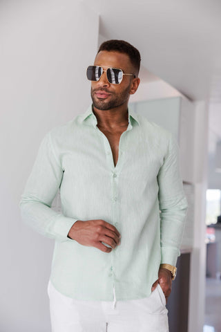 Mojito Men's 100% Linen Long Sleeve Button-Down Shirt