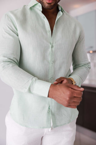 Mojito Men's 100% Linen Long Sleeve Button-Down Shirt