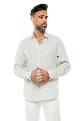 Casual Yarn Dyed Linen Shirt Long Sleeve Button Down