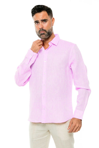 Casual Yarn Dyed Linen Shirt Long Sleeve Button Down