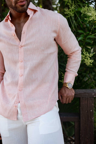 Mojito Men's 100% Linen Long Sleeve Button-Down Shirt