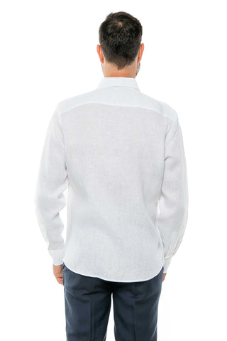 Casual Yarn Dyed Linen Shirt Long Sleeve Button Down