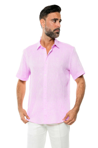 Casual Yarn Dyed Linen Shirt Short Sleeve Button Down