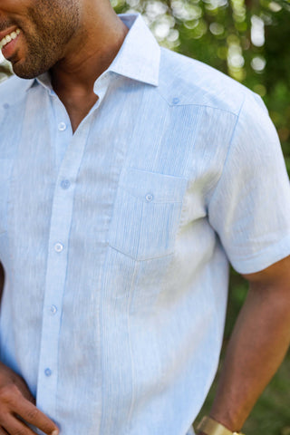 Mojito Men's Yarn Dye 100% Linen Guayabera Shirt Short Sleeve 2 Pocket Design