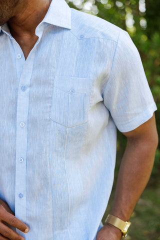 Mojito Men's Yarn Dye 100% Linen Guayabera Shirt Short Sleeve 2 Pocket Design