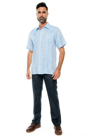 Mojito Men's Yarn Dye 100% Linen Guayabera Shirt Short Sleeve 2 Pocket Design