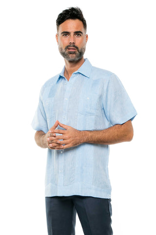 Mojito Men's Yarn Dye 100% Linen Guayabera Shirt Short Sleeve 2 Pocket Design