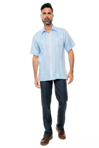 Mojito Men's Yarn Dye 100% Linen Guayabera Shirt Short Sleeve 2 Pocket Design