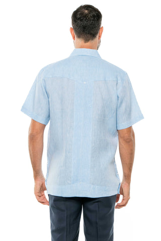 Mojito Men's Yarn Dye 100% Linen Guayabera Shirt Short Sleeve 2 Pocket Design