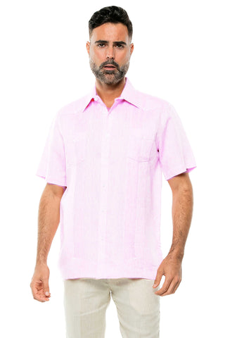 Mojito Men's Yarn Dye 100% Linen Guayabera Shirt Short Sleeve 2 Pocket Design