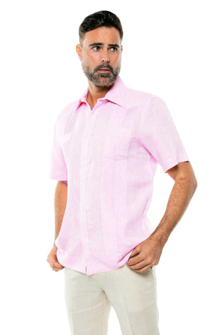 Mojito Men's Yarn Dye 100% Linen Guayabera Shirt Short Sleeve 2 Pocket Design