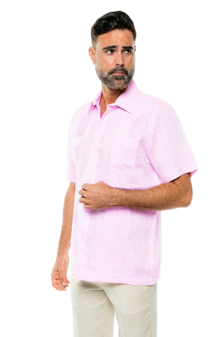 Mojito Men's Yarn Dye 100% Linen Guayabera Shirt Short Sleeve 2 Pocket Design