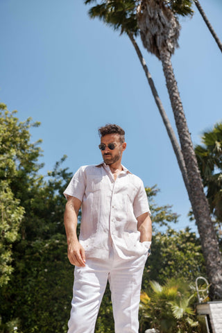 Mojito Men's Yarn Dye 100% Linen Guayabera Shirt Short Sleeve 2 Pocket Design