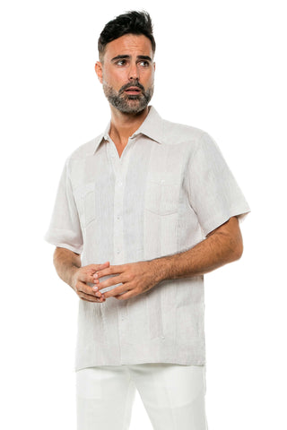 Mojito Men's Yarn Dye 100% Linen Guayabera Shirt Short Sleeve 2 Pocket Design