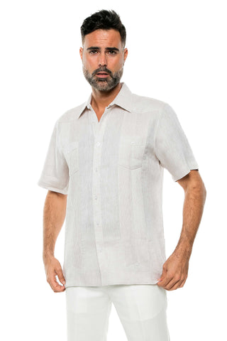 Mojito Men's Yarn Dye 100% Linen Guayabera Shirt Short Sleeve 2 Pocket Design