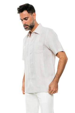 Mojito Men's Yarn Dye 100% Linen Guayabera Shirt Short Sleeve 2 Pocket Design