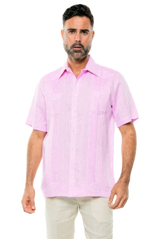 Mojito Men's Yarn Dye 100% Linen Guayabera Shirt Short Sleeve 2 Pocket Design