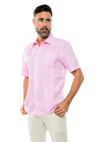 Mojito Men's Yarn Dye 100% Linen Guayabera Shirt Short Sleeve 2 Pocket Design