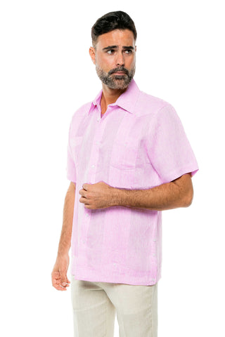 Mojito Men's Yarn Dye 100% Linen Guayabera Shirt Short Sleeve 2 Pocket Design