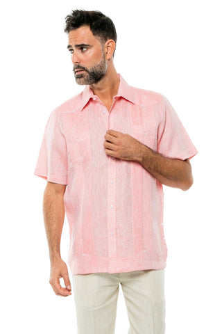 Mojito Men's Yarn Dye 100% Linen Guayabera Shirt Short Sleeve 2 Pocket Design