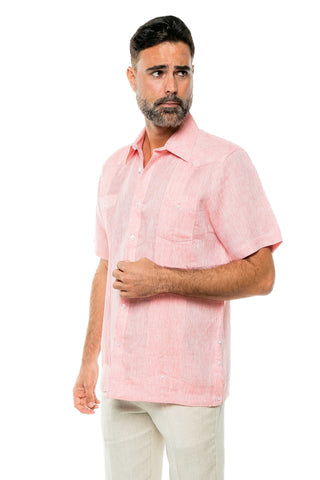 Mojito Men's Yarn Dye 100% Linen Guayabera Shirt Short Sleeve 2 Pocket Design