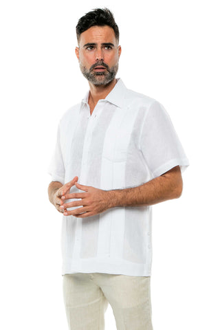 Mojito Men's Yarn Dye 100% Linen Guayabera Shirt Short Sleeve 2 Pocket Design