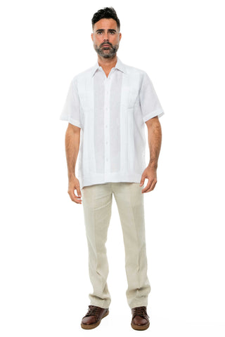 Mojito Men's Yarn Dye 100% Linen Guayabera Shirt Short Sleeve 2 Pocket Design