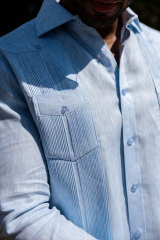 Mojito Men's 100% Linen Two-Pocket Design Guayabera Shirt Long Sleeve