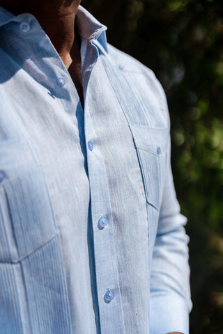 Mojito Men's 100% Linen Two-Pocket Design Guayabera Shirt Long Sleeve