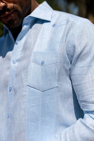 Mojito Men's 100% Linen Two-Pocket Design Guayabera Shirt Long Sleeve