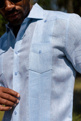 Mojito Men's 100% Linen Two-Pocket Design Guayabera Shirt Long Sleeve