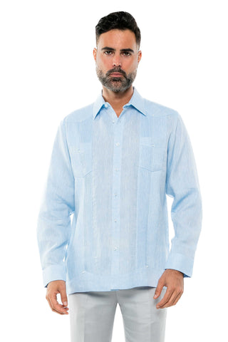 Mojito Men's Yarn Dye 100% Linen Guayabera Shirt Long Sleeve 2 Pocket Design