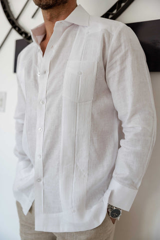 Mojito Men's 100% Linen Two-Pocket Design Guayabera Shirt Long Sleeve