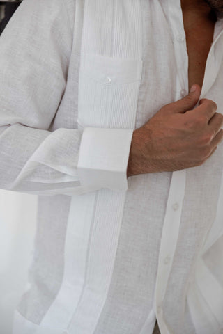 Mojito Men's 100% Linen Two-Pocket Design Guayabera Shirt Long Sleeve