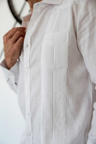 Mojito Men's 100% Linen Two-Pocket Design Guayabera Shirt Long Sleeve