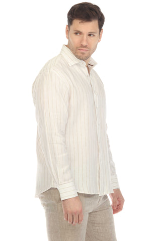 Mojito Men's Causal Pinstripe Shirt 100% Linen Long Sleeve Button Down