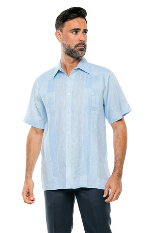 Mojito Men's Yarn Dye 100% Linen Guayabera Shirt Short Sleeve 2 Pocket Design