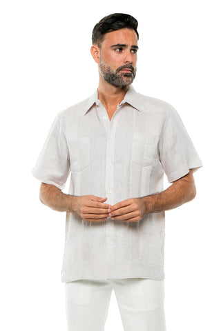 Mojito Men's Yarn Dye 100% Linen Guayabera Shirt Short Sleeve 2 Pocket Design
