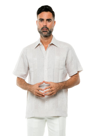 Mojito Men's Yarn Dye 100% Linen Guayabera Shirt Short Sleeve 2 Pocket Design