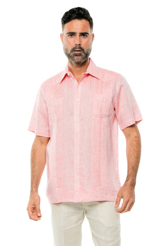 Mojito Men's Yarn Dye 100% Linen Guayabera Shirt Short Sleeve 2 Pocket Design