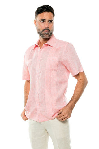 Mojito Men's Yarn Dye 100% Linen Guayabera Shirt Short Sleeve 2 Pocket Design