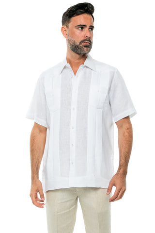 Mojito Men's Yarn Dye 100% Linen Guayabera Shirt Short Sleeve 2 Pocket Design