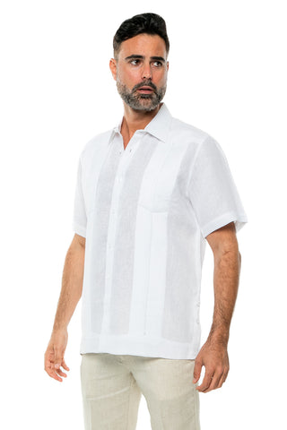 Mojito Men's Yarn Dye 100% Linen Guayabera Shirt Short Sleeve 2 Pocket Design