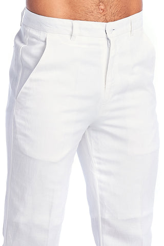 Mojito Men's Slim Fit Casual Resort Wear Linen Flat front Dress Pants