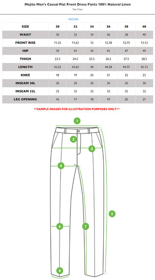 Mojito Men's Casual Flat Front Dress Pants 100% Natural Linen