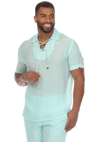 Mojito Men's Beach Traditional Lace Up Shirt Short Sleeve